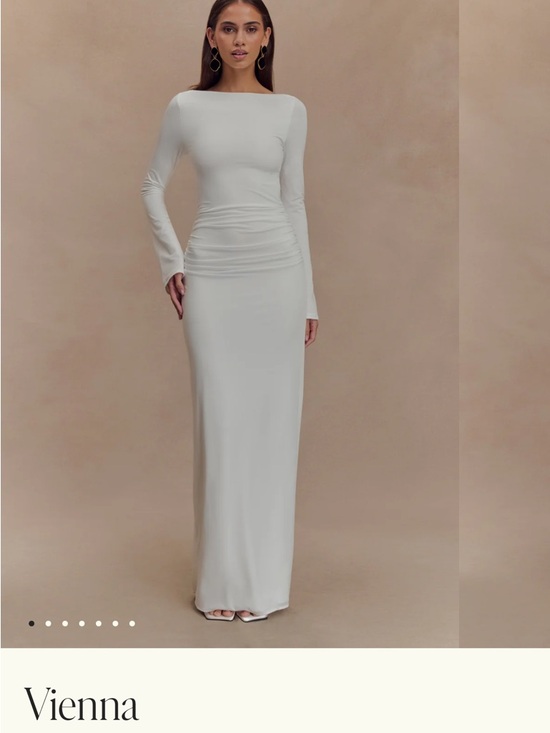 Meshki Dresses & Skirts - Meshki Ivory Ruched Maxi Dress with Bell Sleeves